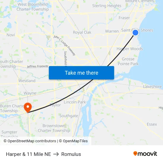 Harper & 11 Mile NE to Romulus map