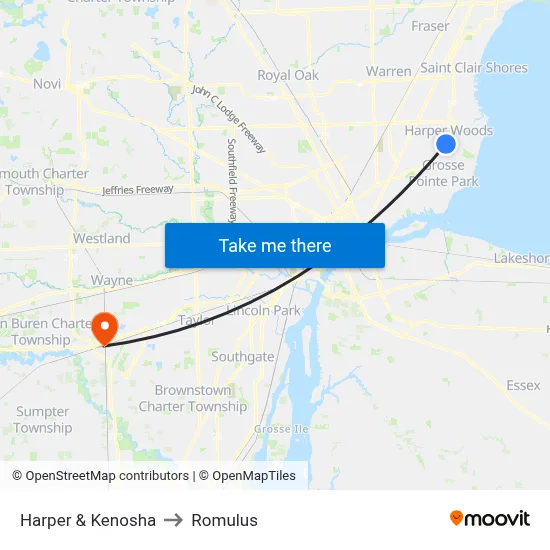 Harper & Kenosha to Romulus map