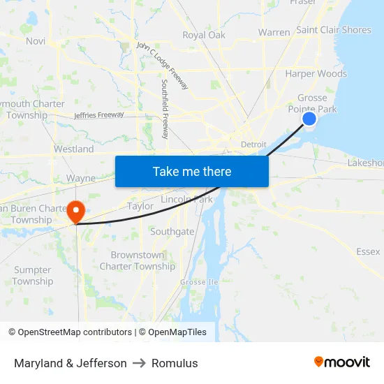 Maryland & Jefferson to Romulus map