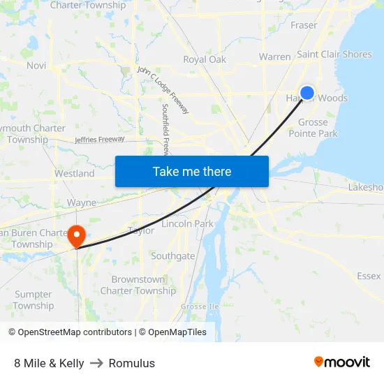 8 Mile & Kelly to Romulus map