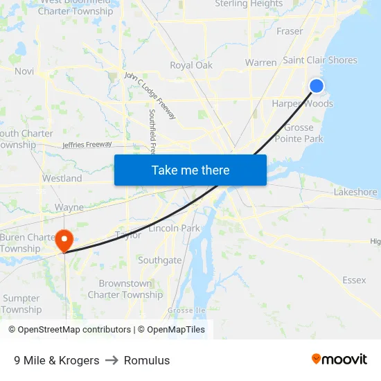 9 Mile & Krogers to Romulus map