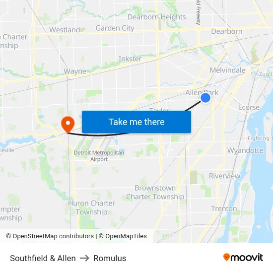 Southfield & Allen to Romulus map