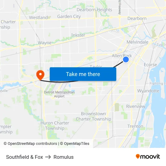 Southfield & Fox to Romulus map