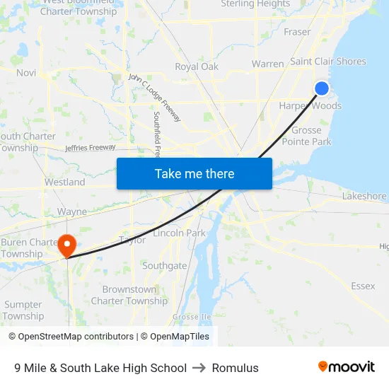 9 Mile & South Lake High School to Romulus map