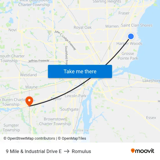 9 Mile & Industrial Drive E to Romulus map