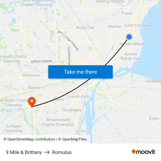9 Mile & Brittany to Romulus map