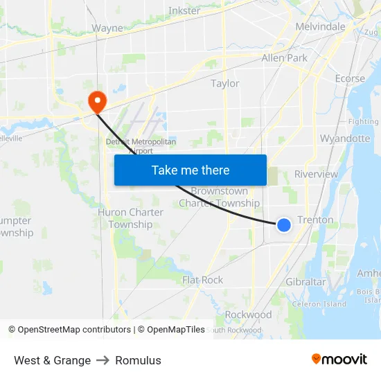 West & Grange to Romulus map