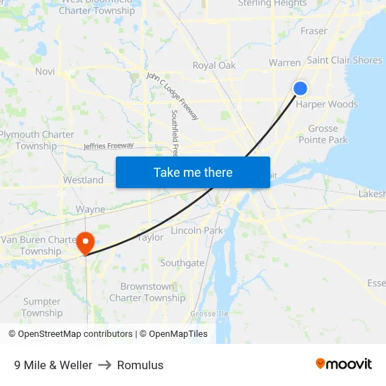 9 Mile & Weller to Romulus map