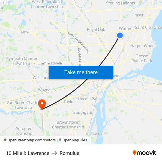 10 Mile & Lawrence to Romulus map