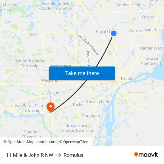 11 Mile & John R NW to Romulus map