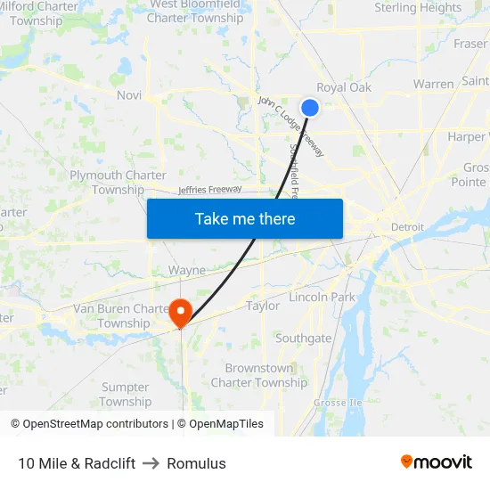 10 Mile & Radclift to Romulus map