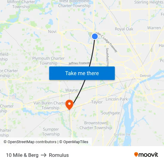 10 Mile & Berg to Romulus map
