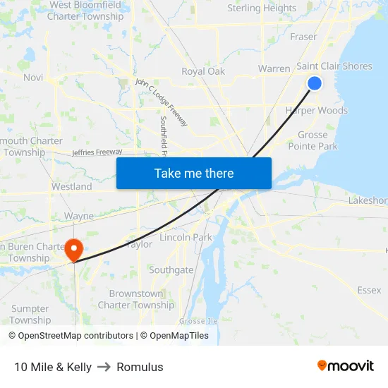 10 Mile & Kelly to Romulus map