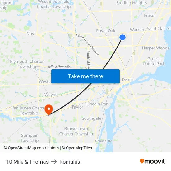 10 Mile & Thomas to Romulus map
