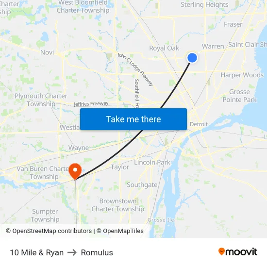 10 Mile & Ryan to Romulus map