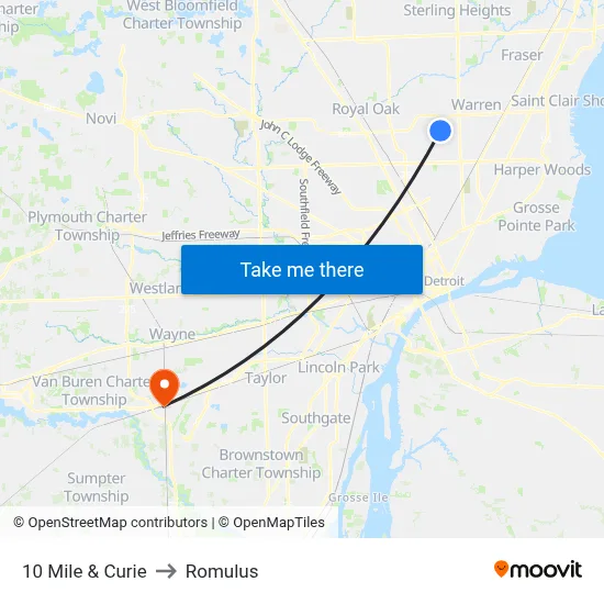 10 Mile & Curie to Romulus map
