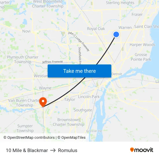 10 Mile & Blackmar to Romulus map