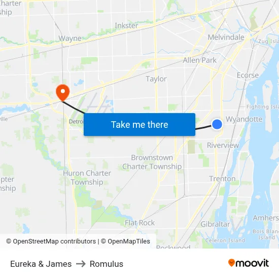 Eureka & James to Romulus map