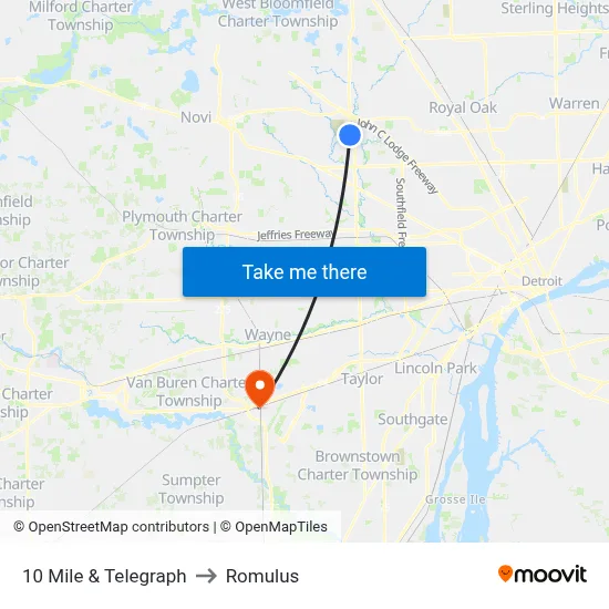 10 Mile & Telegraph to Romulus map