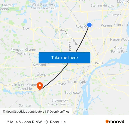 12 Mile & John R NW to Romulus map