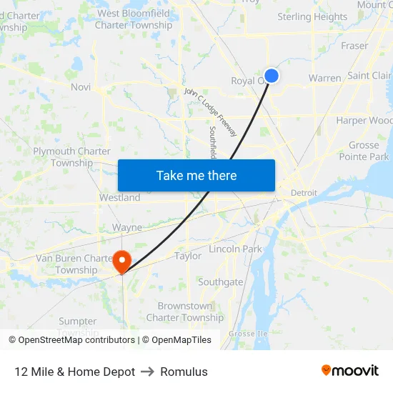 12 Mile & Home Depot to Romulus map