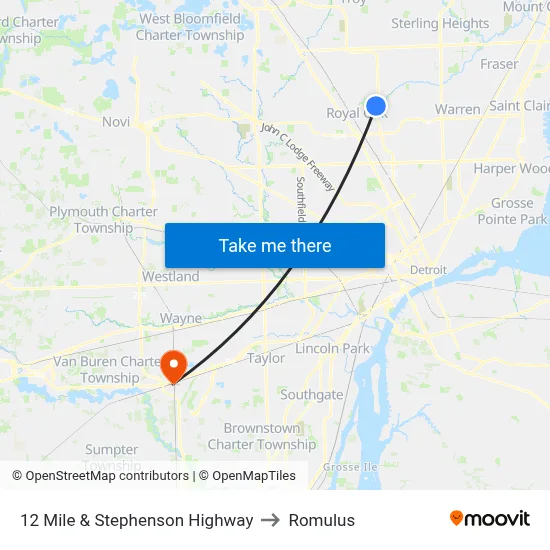 12 Mile & Stephenson Highway to Romulus map