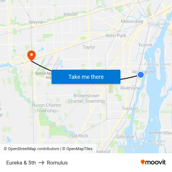 Eureka & 5th to Romulus map
