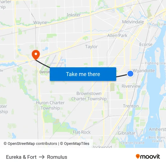 Eureka & Fort to Romulus map