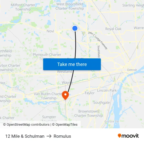 12 Mile & Schulman to Romulus map