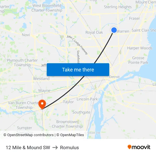 12 Mile & Mound SW to Romulus map