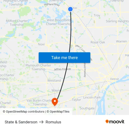 State & Sanderson to Romulus map