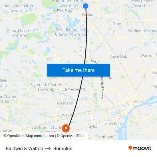 Baldwin & Walton to Romulus map