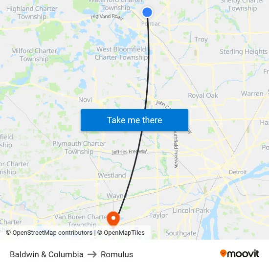 Baldwin & Columbia to Romulus map