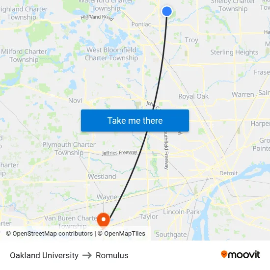 Oakland University to Romulus map