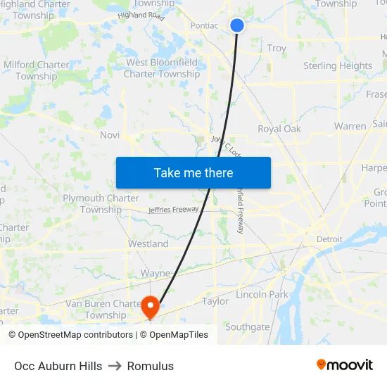 Occ Auburn Hills to Romulus map