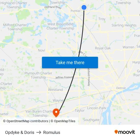 Opdyke & Doris to Romulus map