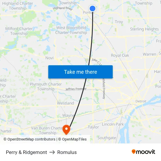 Perry & Ridgemont to Romulus map