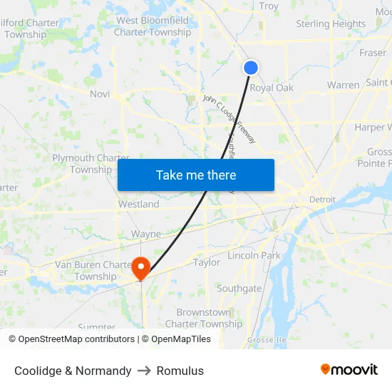 Coolidge & Normandy to Romulus map
