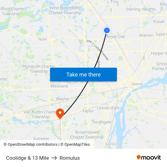 Coolidge & 13 Mile to Romulus map