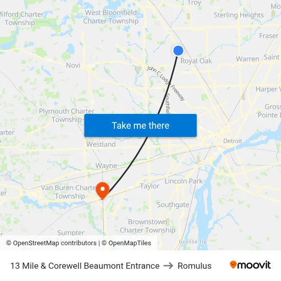 13 Mile & Corewell Beaumont Entrance to Romulus map