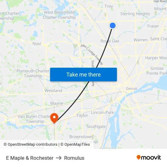 E Maple & Rochester to Romulus map