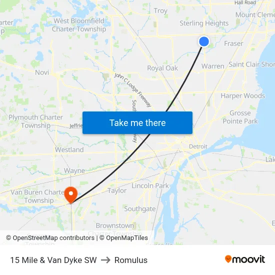15 Mile & Van Dyke SW to Romulus map
