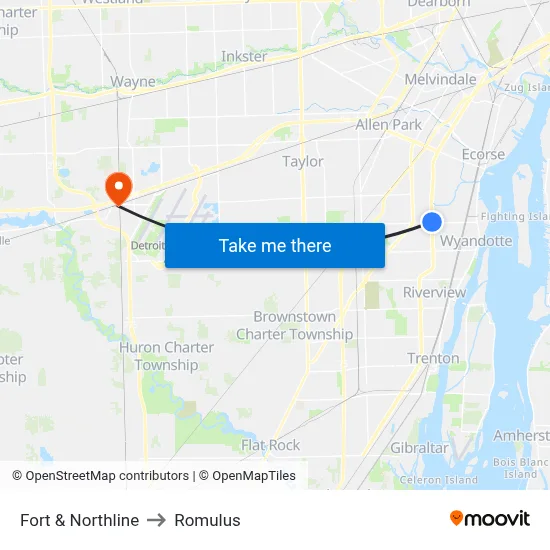 Fort & Northline to Romulus map