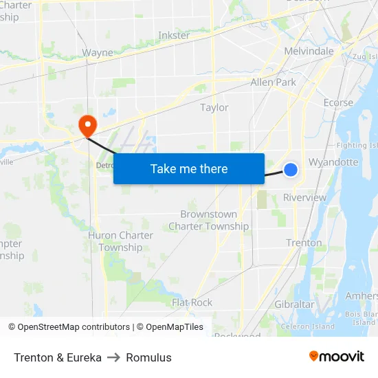 Trenton & Eureka to Romulus map