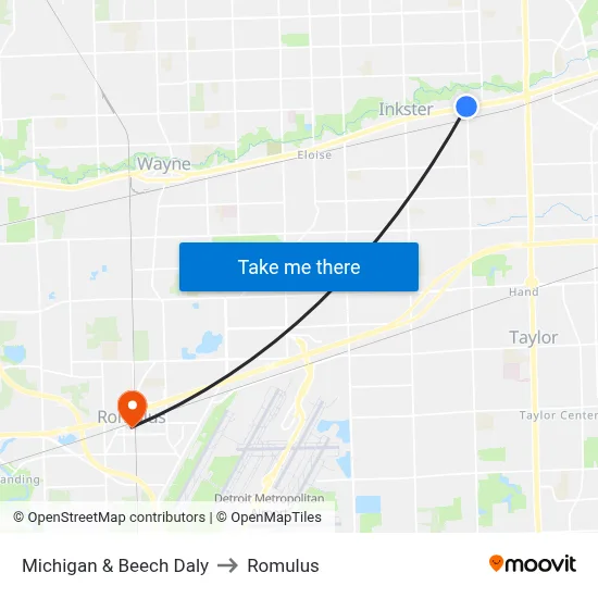 Michigan & Beech Daly to Romulus map