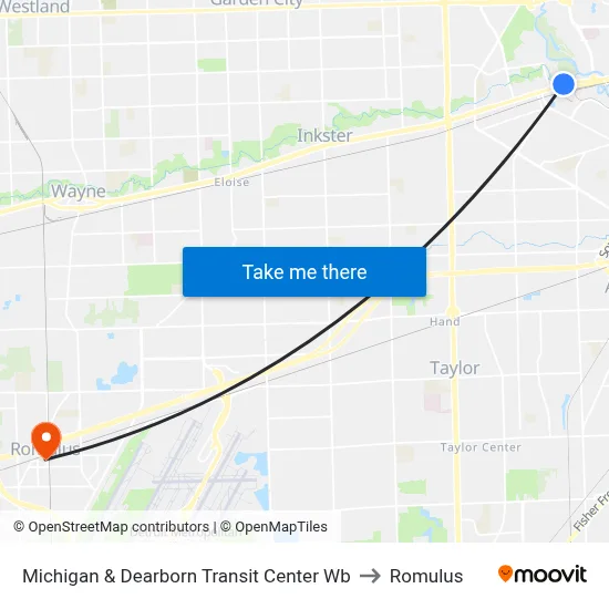 Michigan & Dearborn Transit Center Wb to Romulus map