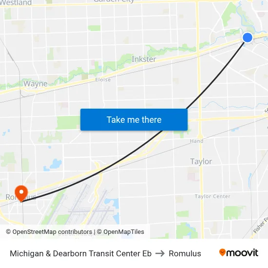 Michigan & Dearborn Transit Center Eb to Romulus map