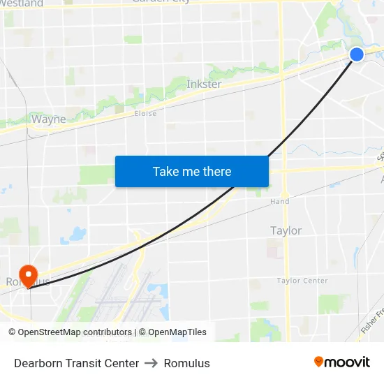 Dearborn Transit Center to Romulus map
