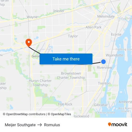 Meijer Southgate to Romulus map