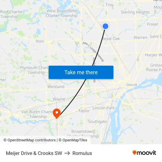 Meijer Drive & Crooks SW to Romulus map